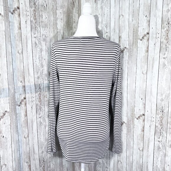 Old Navy Long Sleeve Tee | Taupe & Black Stripe | Medium | Scoop Neck | Stretch - Picture 4 of 7